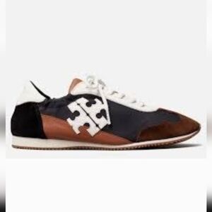 BNIB Tory Burch RETRO TORY SNEAKERS Black/New Ivory Nylon & Calf Leather-Sz 7M